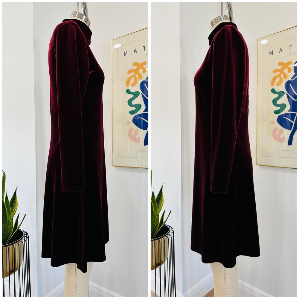 Vintage 90’s Velvet Burgundy Long Sleeve Dress - Picture 5 of 15